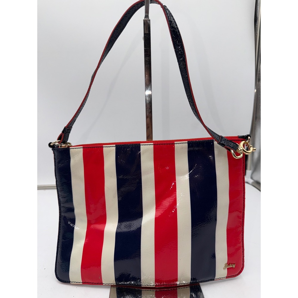 Juicy Couture Vintage Nautical Striped Patent Leather Shoulder Bag